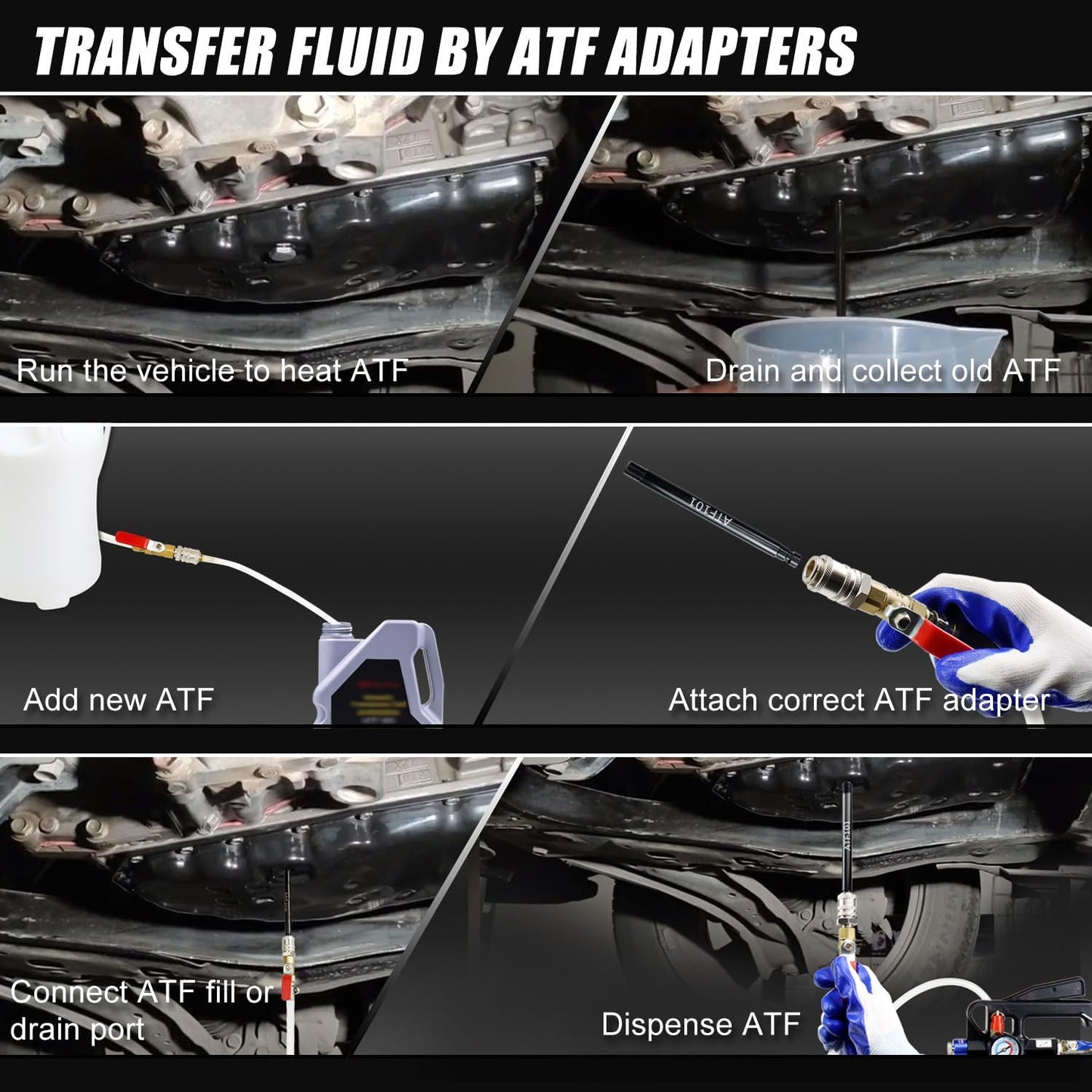 JIFETOR Transmission Fluid Pump Pneumatic Extractor and Dispenser Tool Kit, 10L ATF Fill and Evacuator Oil Can Set with 15PCS ATF Adapters 3PCS 1M Hose for Gear Oil Garage and Shop Fluid Transfer