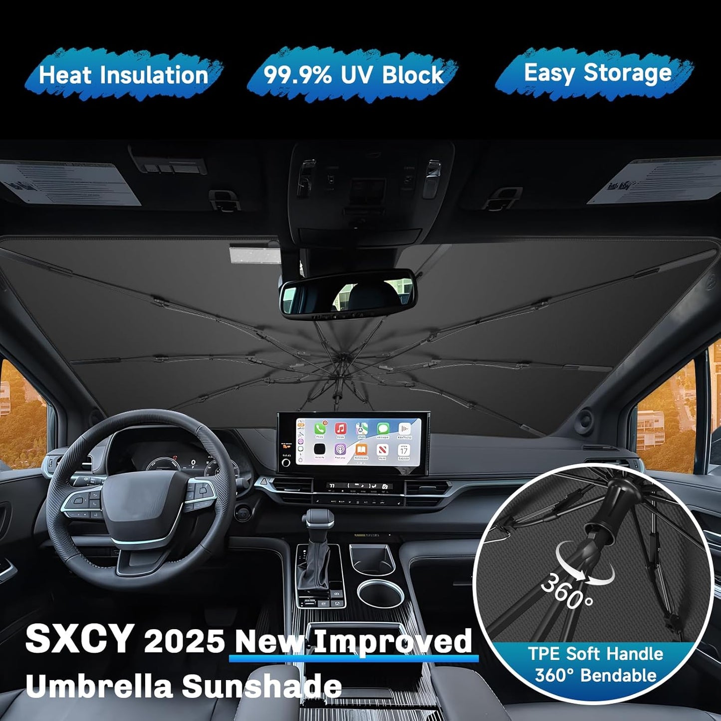 SXCY for 2021-2025 Toytota Sienna Windshield Umbrella Sunshade [Easier Foldable] for 2025 Toyota Sienna Accessories 2025 Sienna Sunshade Umbrella for 2025 Sienna Windshield Sun Shade Umbrella