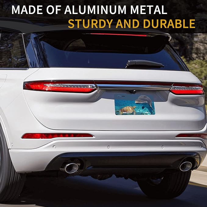 Front License Plate Sea Turtles Beluga Vanity Plates Aluminum Metal Decorative Car Tag Dolphin Novelty License Plate Cover for Men Women ‎6 * 12 in (4 Holes)