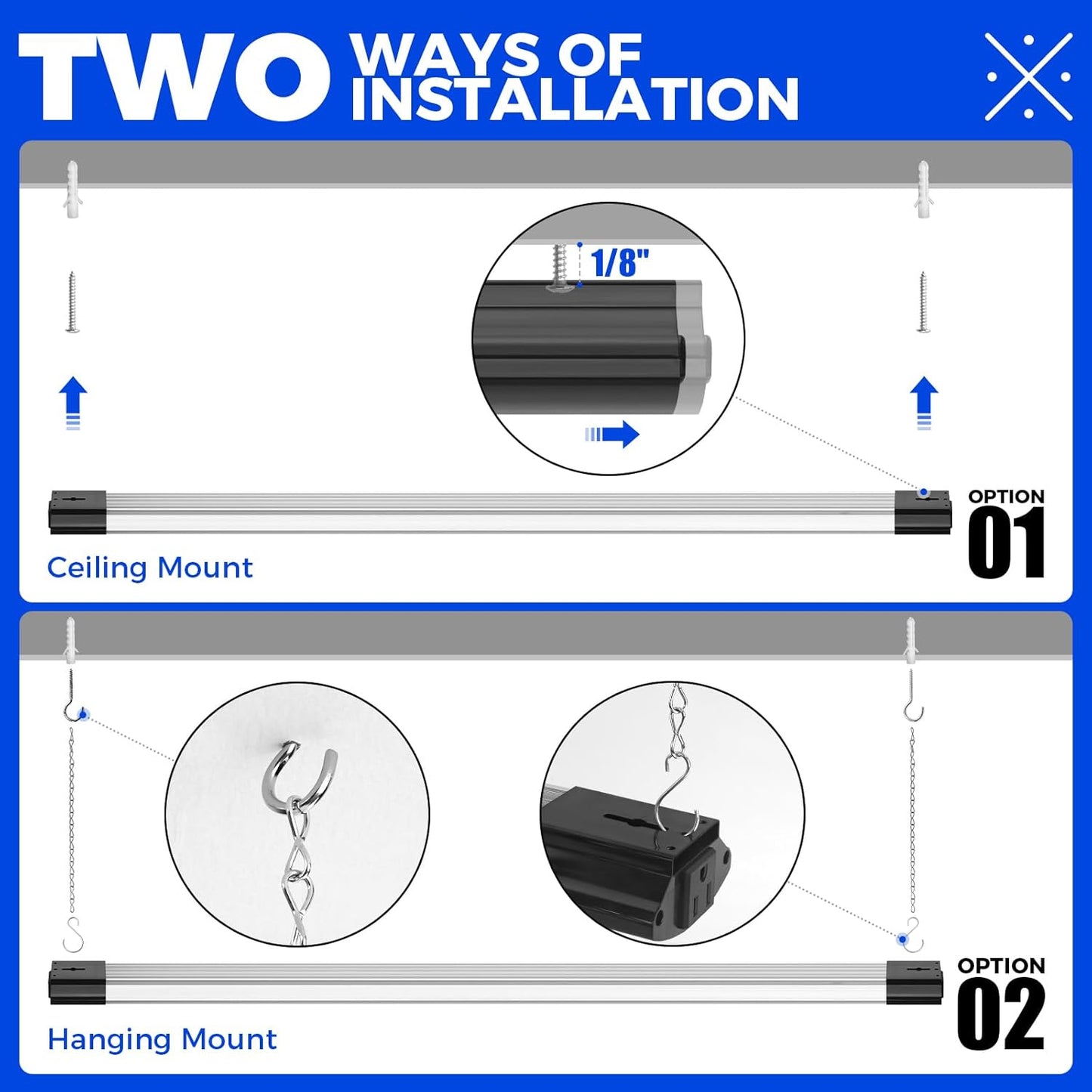Barrina BS84 LED Shop Lights for Workshop 4FT, 84W, 10000LM, 5000K Utility Shop Lights, Pull Chain ON/Off, Hanging or Flush Mount, ETL, 6 Packs