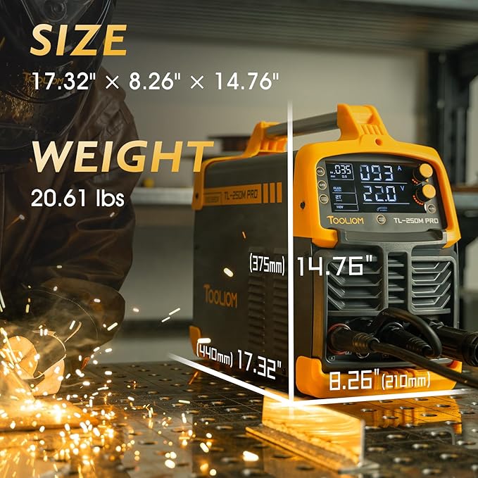 TOOLIOM Aluminum MIG Welder with Pulse 250A 110V/220V Dual Voltage 8 in 1 Multifunctional Welding Machine Pulsed MIG/MIG/Gas MIG/Flux Core/Spool Gun MIG/Lift TIG/Stick