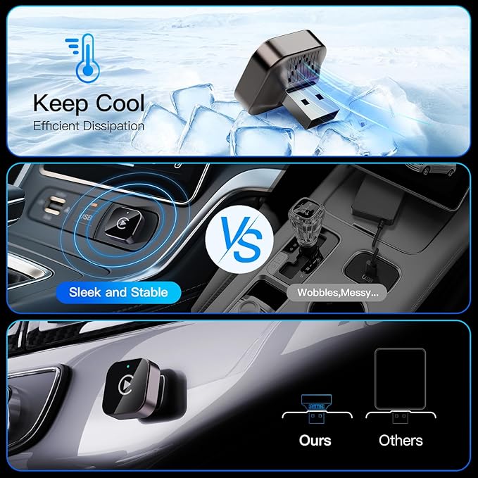 (2025 Upgraded) Wireless CarPlay Adapter for Apple iPhone - Multi-User Seamless Connection for Convert Wired to Wireless Car Play Adapter - No Latency from iOS 10+ to Screen