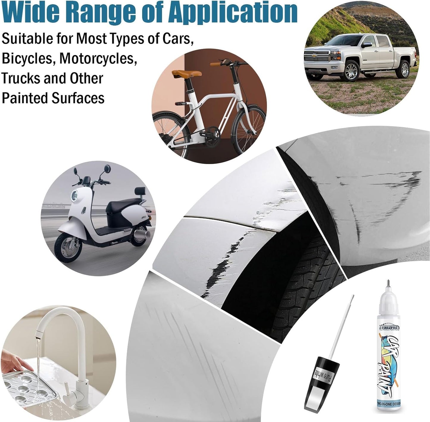 White Car Paint Touch Up, Car Paint Scratch Repair Pen, Color Accurate Automotive Paint Quick and Easy Fix Vehicles Chip Rim Scuff Repair