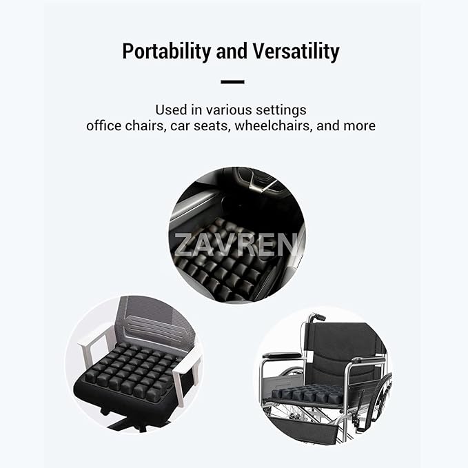 49-Cell Air Bubble Inflatable Seat Cushion with Built-in Pump - 50-100% Adjustable Firmness - 360° Breathable Cooling - TPU+Spandex, Anti-Slip Base - 40×40×3 Portable Travel & Office Cushion