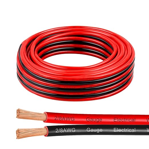 8 Gauge Wire 15 Feet, 8/2 AWG Pure Copper Wire, 8AWG 2 Conductors Red Black Oxygen Free Stranded Low Voltage Wire for Solar Panel, Automotive, Audio Auto, LED Lighting(8 AWG 15FT)