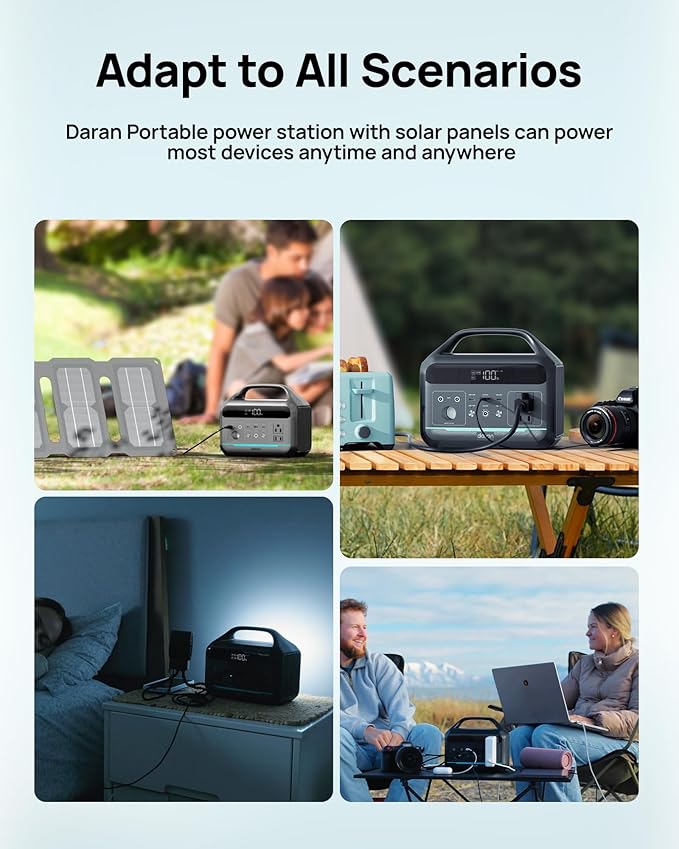 DARAN Solar Generator 192Wh with 30W Solar Panel, Portable Power Station 300W (600W Surge), 8 Outputs LiFePO4 Battery, Portable Charger for Camping, Emergency, Outdoor Off-Grid Use