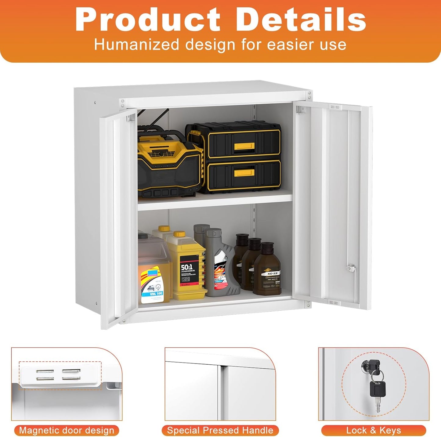 LUCYPAL Metal Wall Cabinet,Garage Storage Cabinets with Adjustable Shelves,Steel Locking Storage Cabinet with Doors for Home,Office,Kitchen,Warehouse,White