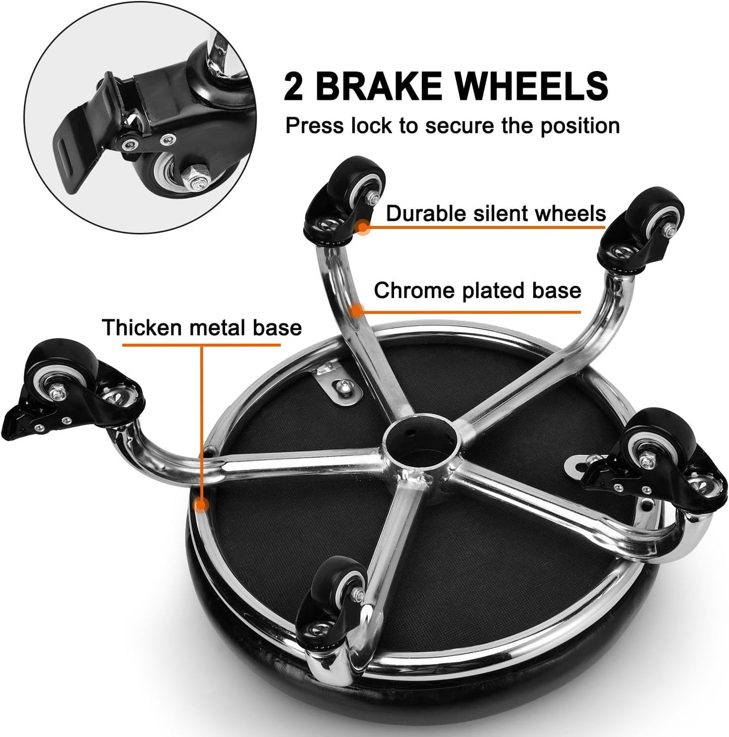 Low Rolling Stool, Low Stool with Wheels, PU Leather Low Roller Seat Stool Chair, Rolling Seat Stool for Home Office Garage Shop (Style 1)