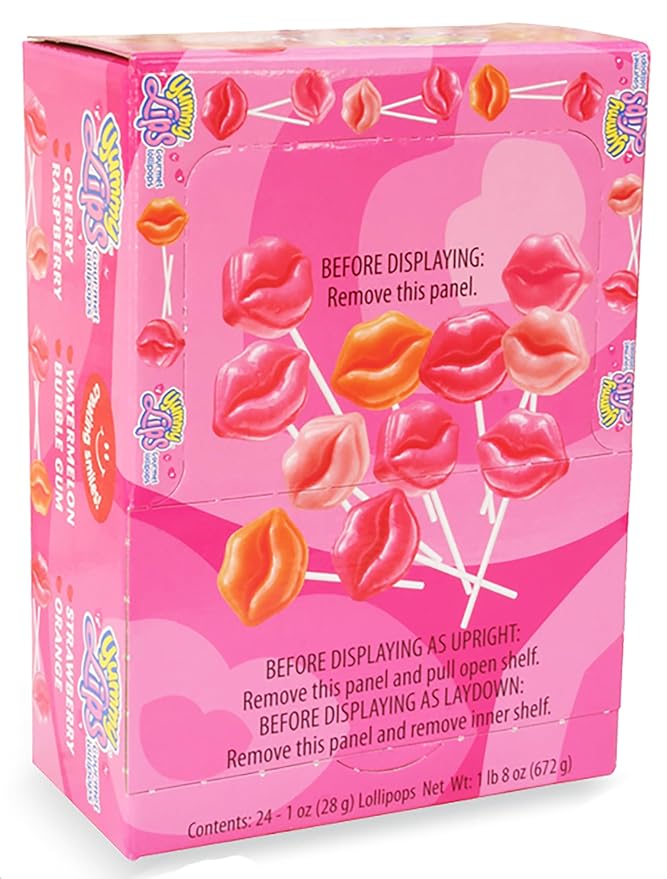 Valentine Yummy Lix Gourmet Yummy Lips Lollipops, (Pack of 24)