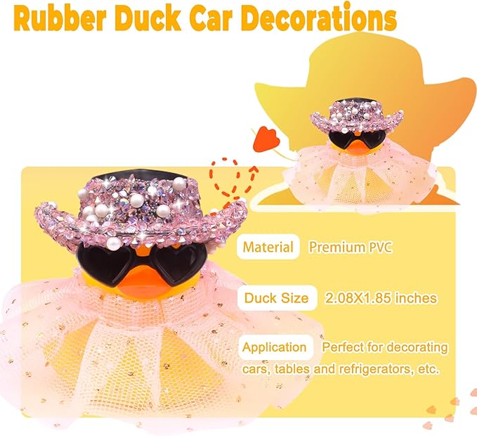 Car Rubber Duck Ornament Cute Duck Car Dashboard Decoration Accessories with Mini Hat Sunglasses and Skirt(AA11)