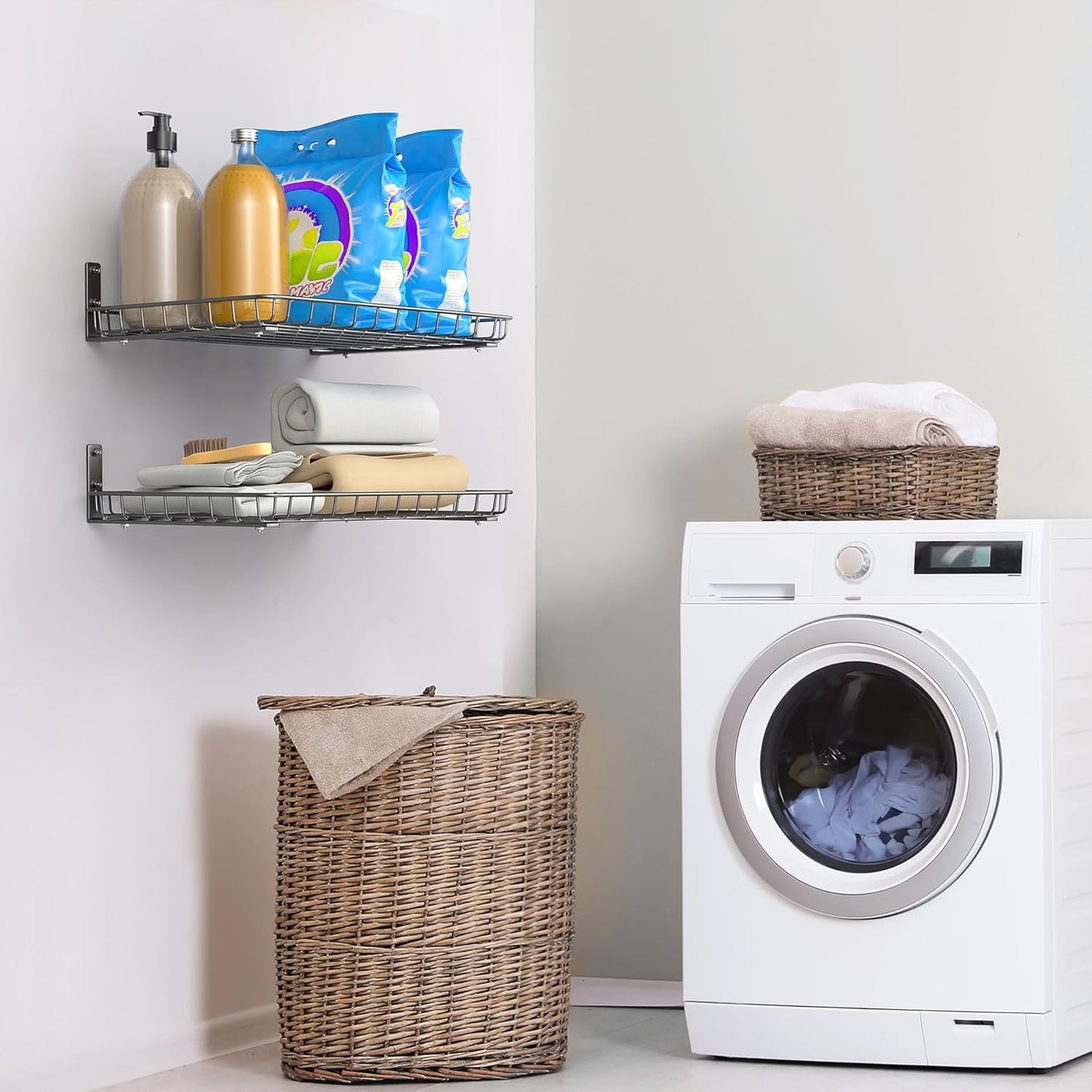 TORACK 2-Pack 12x18 Inch Wall-Mounted Shelves, Garage Wall Shelf for Closet & Laundry Room, Heavy-Duty Floating Shelves Hold Up to 60 lbs(Black)