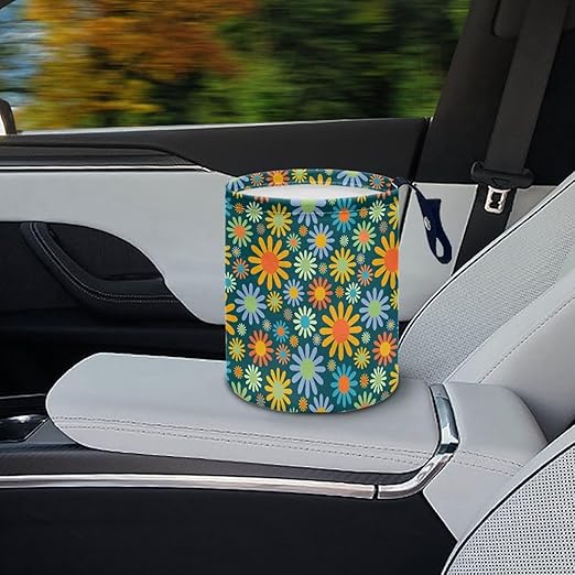 Mushroom Flower Butterfly Moon Car Rubbish Bag Can Reusable Hanging Auto Garbage Organization Can Bin with Adjustable Strap for Camping