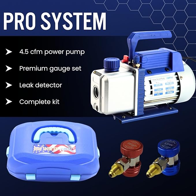 HVAC Tools Kit 4.5cfm Vacuum Pump Kit Mini Split 5Pa Rotary Vane Vacuum Pump 1/4HP Air Conditioner HVAC Air Tool R134a R410a with Oil Bottle 1/4" Male Inlet Port Air Conditioning Tools kit