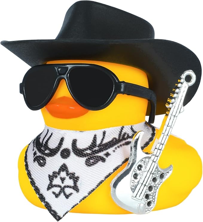 Funny Guitar Rubber Duck with Cowboy Hat & Accessories - Rubber Duck Car Ornaments & Home Decor - Multi-Use Dashboard Duck Gift for Adults, Car Lovers