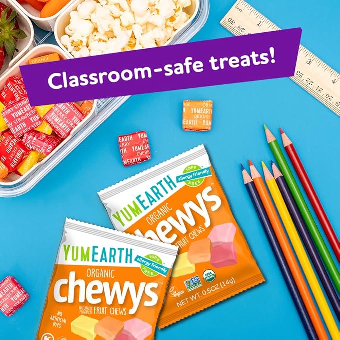 YumEarth Organic Chewys Fruit Flavored Candy Chews - Allergy Friendly, Gluten Free, Non-GMO, Vegan, No Artificial Flavors or Dyes - Assorted Flavors 35ct Bulk Bag