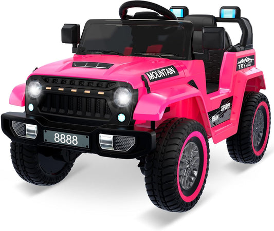 12V Kids Ride on Truck Car, w/Parent Remote Control, Twin 35w Motors, 3 Speeds, LED Lights, Music & Horn, Spring Suspension, Kids Electric Vehicles Toy for 3-5 Years Old Boys Girls Gift, Pink