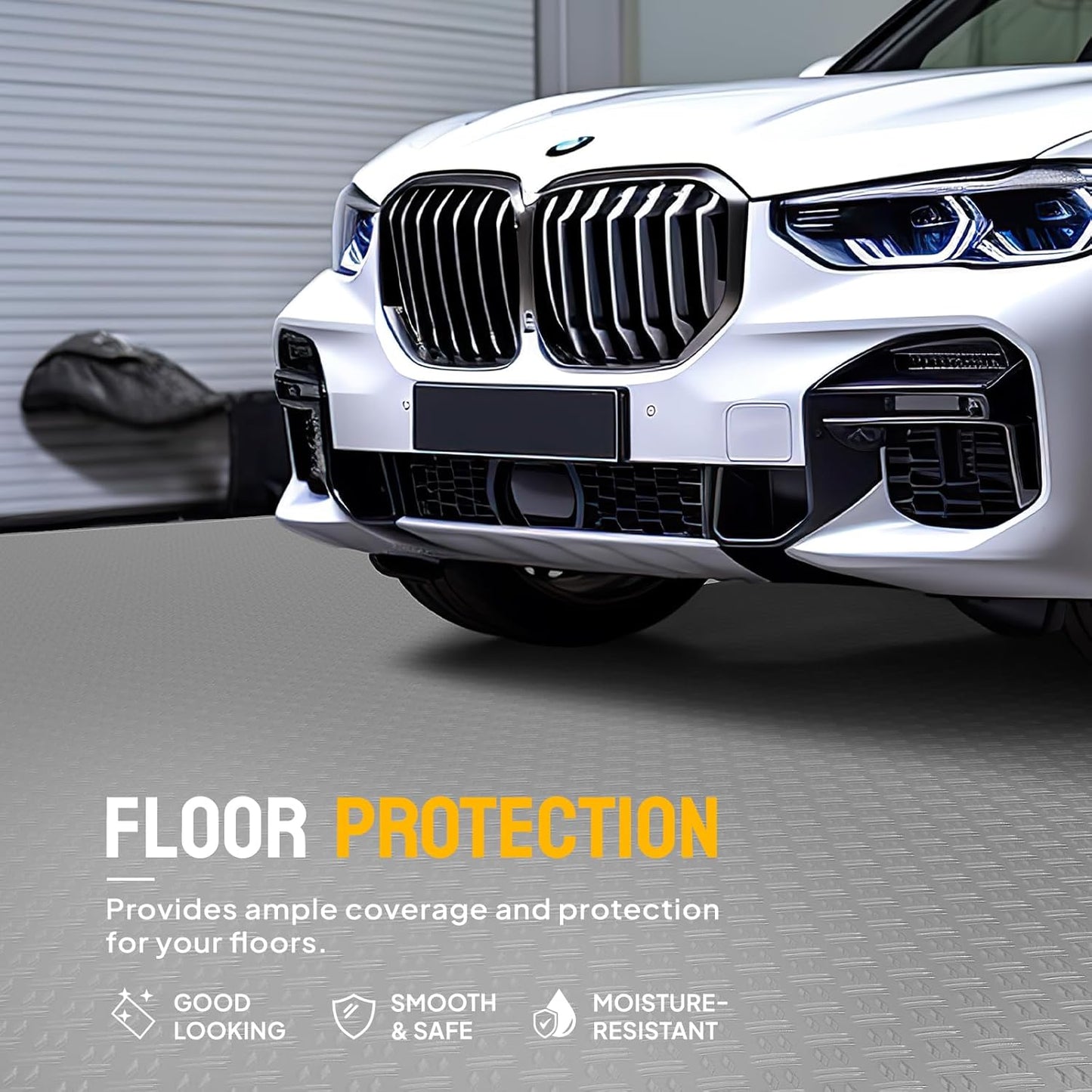 TUFFIOM 7.5 x 17 FT Garage Floor Mat, Thickened Diamond Plate PVC Garage Mats Flooring Roll for Under Car, Garage Car Parking Mats for Compact SUVs, Sports Car