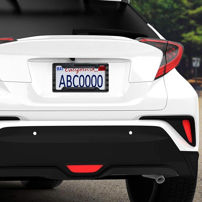 BGGTMO American Flag License Plate Frames- 2 Pack Black Grey Patriotic USA Aluminum Car Tag Holder Cover for Front Rear, with Screws Caps