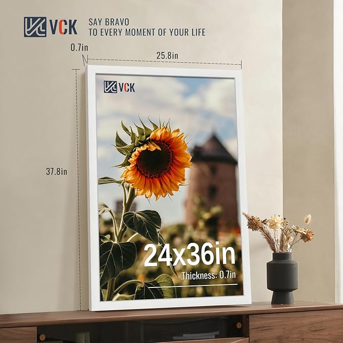 VCK 24x36 Poster Frames white Set of 6, Wide Border Wood Picture Frame, Multi-Directional Display Family Photos, Office Prints, Studio/Gallery Art, Woodgrain Series, Wall Hanging