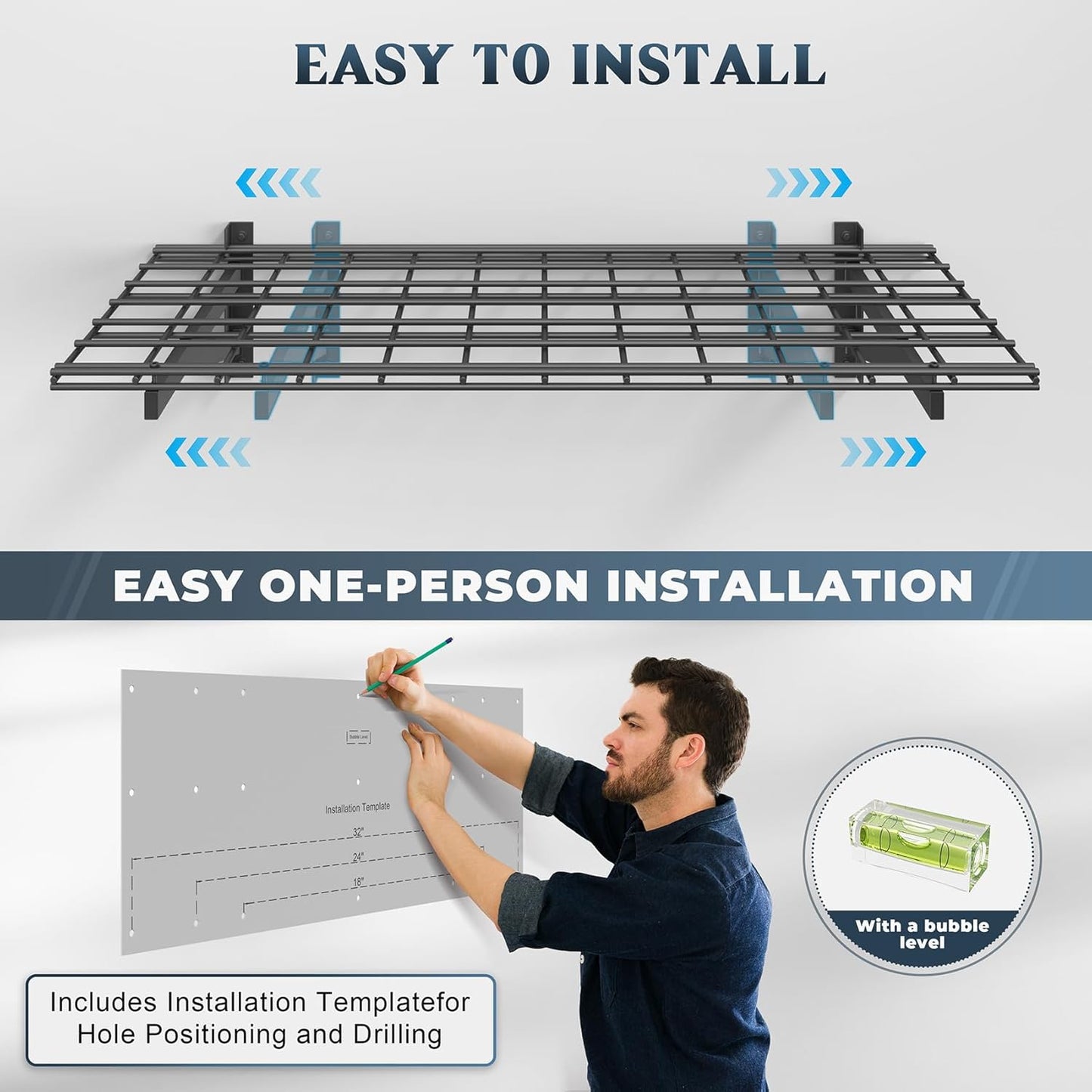 2 Pack Heavy Duty Garage Wall Shelving Set (1.5x4ft), Wall Mounted Garage Shelves 500lbs Capacity, 18"x48" Shelf Storage Rack Floating Shelves, Black