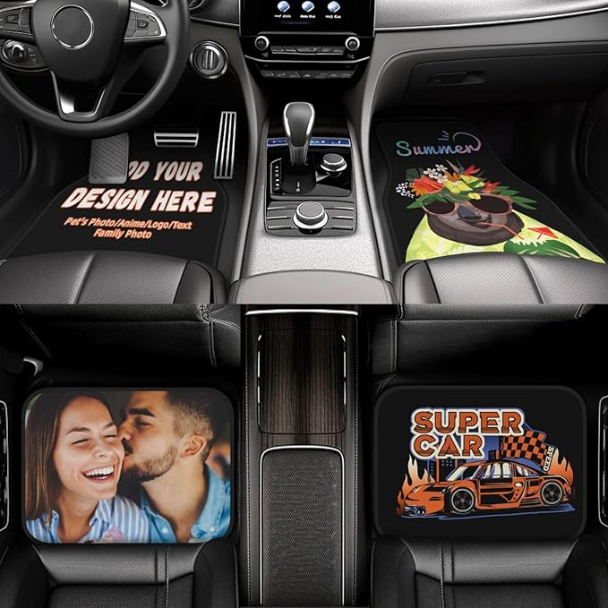 Custom Car Floor Mats 4 Pieces Car Floor Mats Personalized Car Floor Mats for 95% Universal Cars SUV Sedan Truck Van All Weather Add Image Photo Text Logo (Style-1)