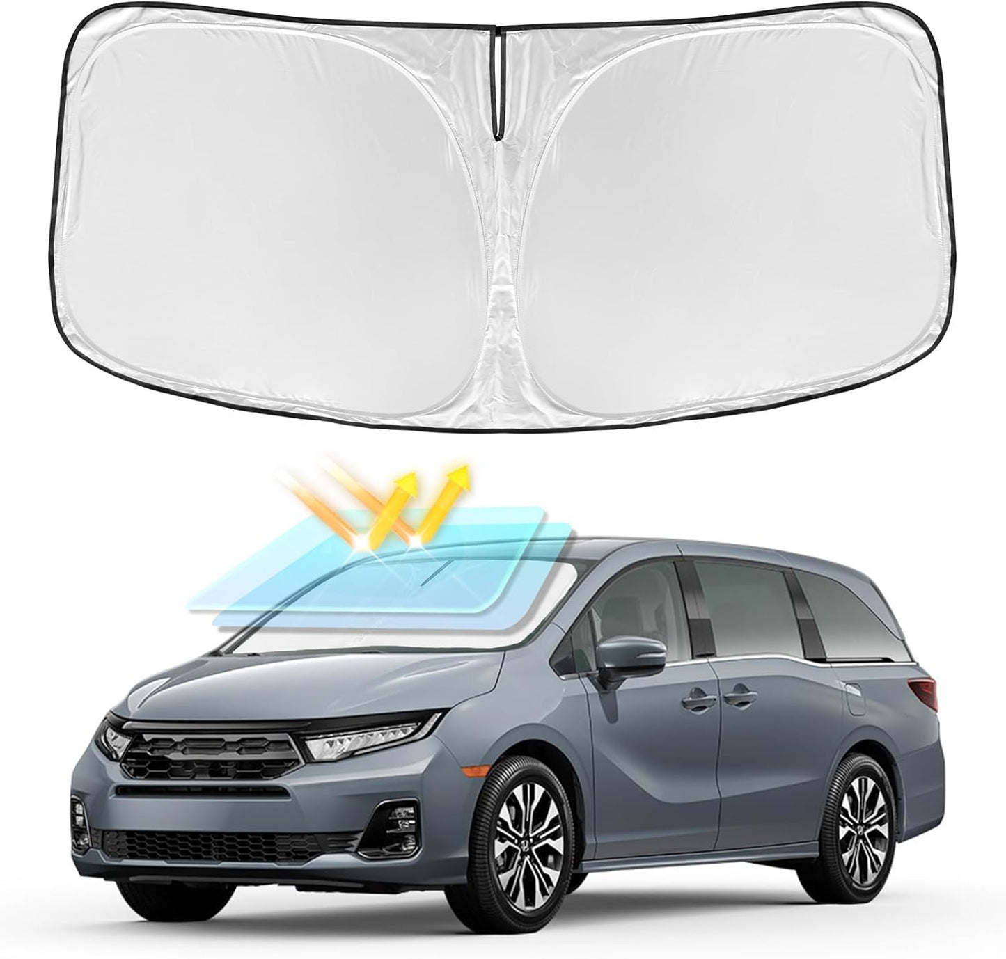 Sun Shade for Honda Odyssey Windshield Cover 2018-2024 2025 2026 4-Layer Front Window Shade Custom for Odyssey LX EX EX-L Touring Elite Sunshade 240T Shade Blocks UV Rays Cooler Car Accessories