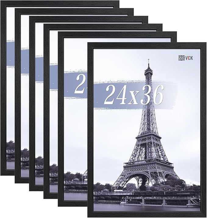 VCK 24x36 Poster Frames Black Set of 6, Wide Border Wood Picture Frame, Multi-Directional Display Family Photos, Office Prints, Studio/Gallery Art, Woodgrain Series, Wall Hanging