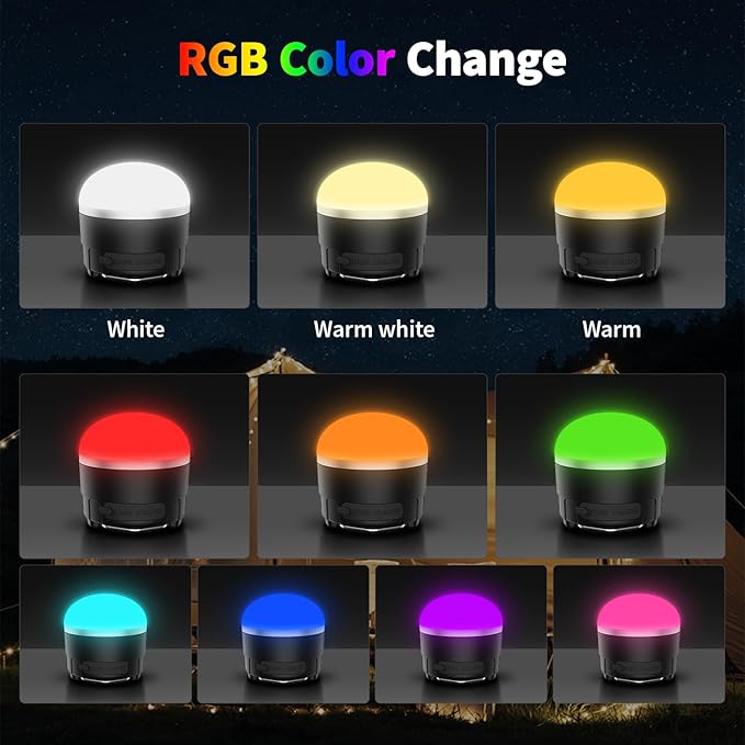 Rechargeable LED Camping Lantern 1000LM,Portable Tent Lights with RGB Color,IP65 Waterproof Camping Lights,Magnetic Base,4000mAH Emergency Hanging Light for Power Outages,Hiking,Tent,Outdoor,Home