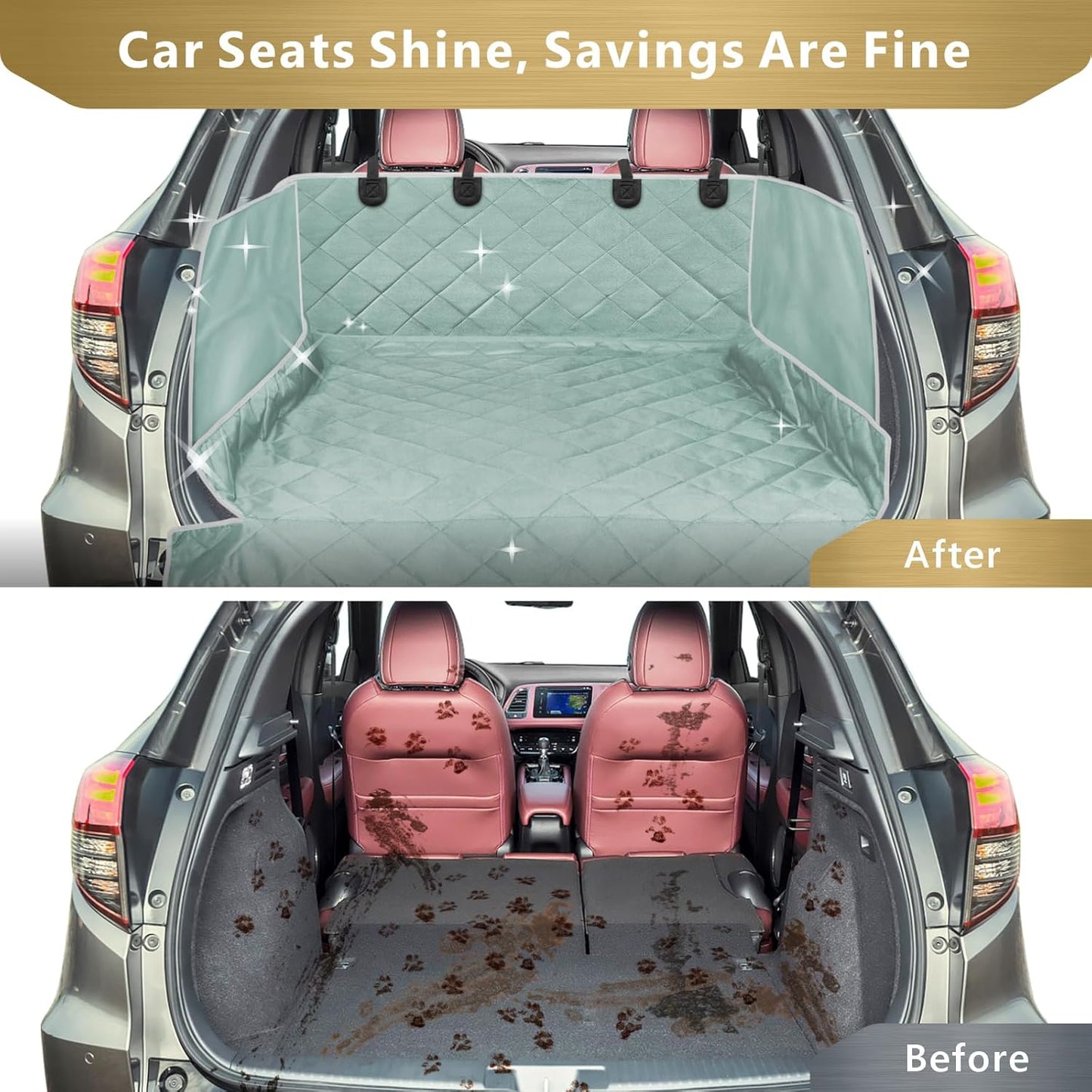 F-color SUV Cargo Liner for Dogs - Waterproof Pet Cargo Liner with Side Flaps, Comfort Dog Cargo Cover with Bumper Flap, Scrachproof Non-Slip Large Size Universal Fit SUVs Sedans Trunks Vans, Grey