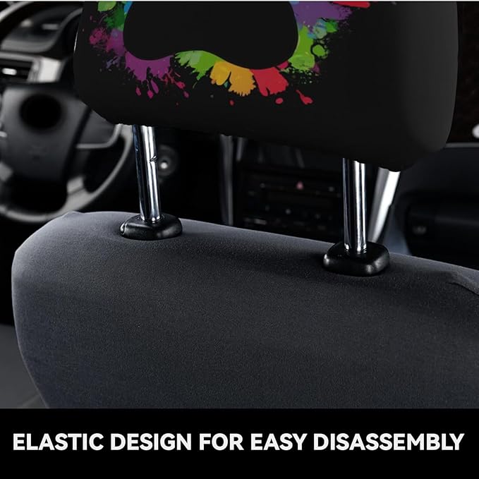 Dujiea 2 Pack Colorful Paw Car Headrest Covers, Universal Soft Car Seat Head Rest Protector, Vehicle Accessories Fabric Headrest Cover for Cars Vans Trucks