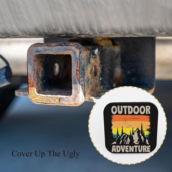 Adventure Tow Hitch Covers Outdoor Adventure Pine Mountain Tree Retro Trailer Hitch Tube Cover Plug Cap Dust-Proof Square Mouth Hitch Receiver Plug for Trucks Cars