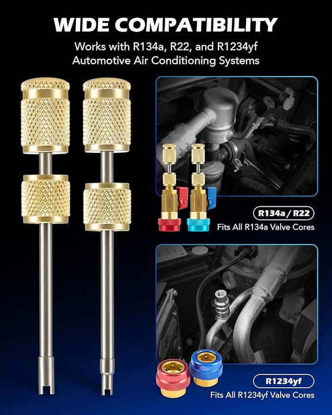 Orion Motor Tech AC Valve Core Removal Tool, R134a R1234yf R22 Valve Core Remover Installer Tool Kit for Automotive Air Conditioning Systems, AC Valve Core Tool for Standard JRA and Schrader Valve