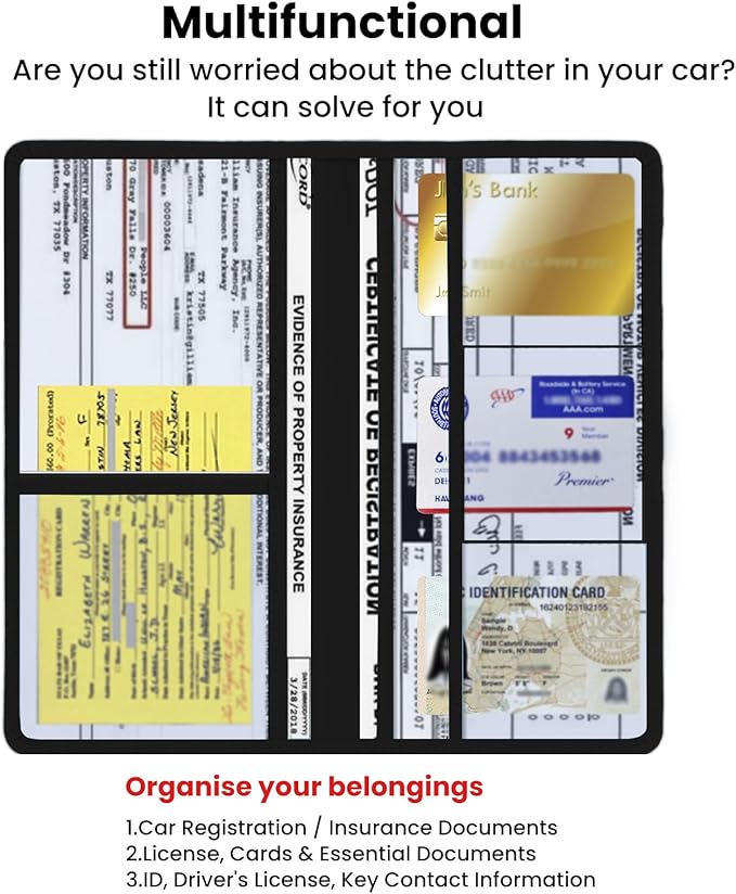 Car Registration & Insurance Card Holder Leather Auto Glove Box Organizer Document Wallet with Magnetic Shut