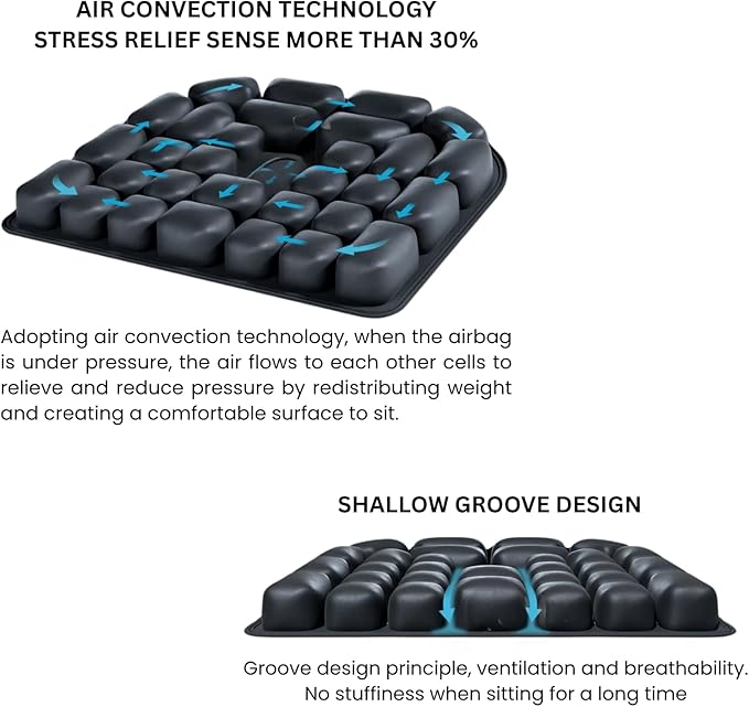 Inflatable Seat Cushion – Pressure Relief Pillow for Office Chair, Car & Wheelchair – Built-in Hand Pump, Ergonomic Design, Portable & Foldable (Anti Hemorrhoids/Anti Aecubitus)