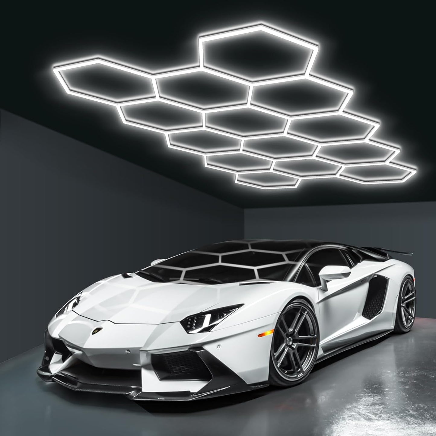 BRILLIHOOD Hexagon Garage Lights, LED Honeycomb Garage Lights, 456W, 54720LM, 6500K Super Bright, 14 Grid Systems Car Detailing Lighting for Warehouse Workshop Basement Gym
