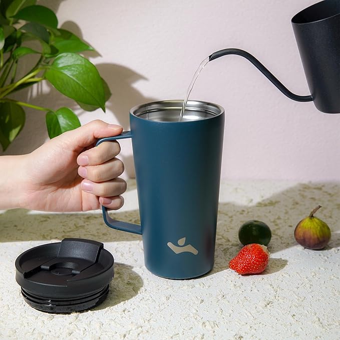 Insulated Tumbler with Handle and Straw, 26 OZ Travel Coffee Mug Stainless Steel Cup Metal Water Bottle,Navy Blue