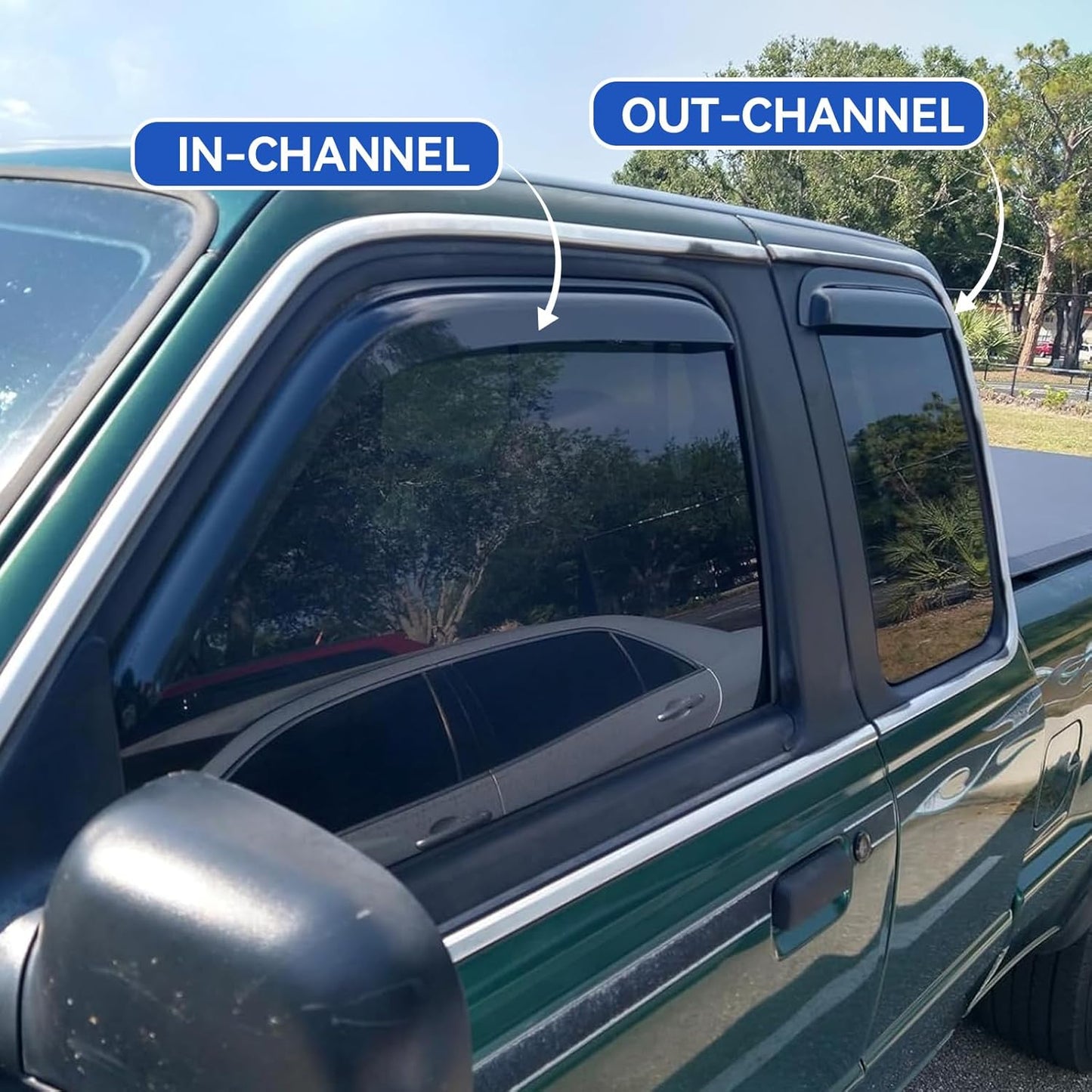 in-Channel Window Visors Rain Guards Shield for 1999-2011 Ford Ranger SuperCab, Window Vent Wind Deflectors Visors Shades for 1999-2008 Mazda B3000, 1999-2010 Mazda B4000 Extended Cab