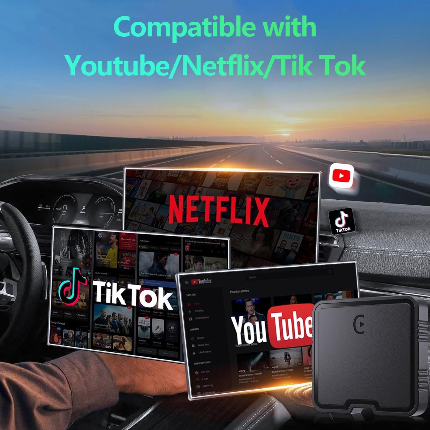 Wireless Carplay Adapter with Netflix YouTube TF Card Plug & Play, Wireless AI Box Car Play Adapter & Android Auto Dongle Easy to Setup, Fits for OEM Wired CarPlay Cars