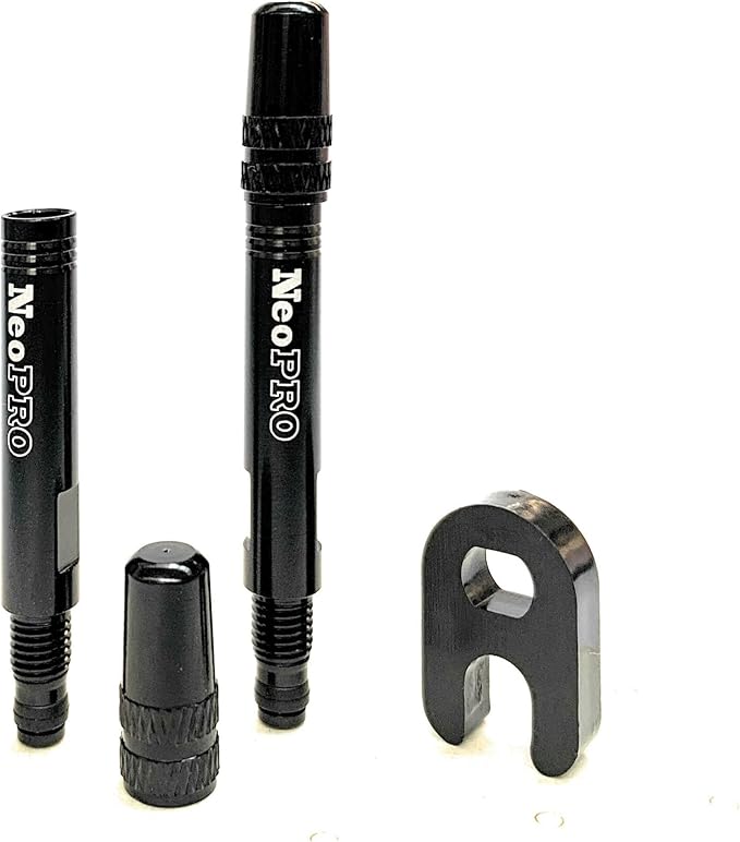 NeoPRO Presta Valve Extension Extender Kit (Pack of 2) w/Valve Key and Cap - Available in 4 Lengths - 20,30,40,60 mm (Black, 30mm)
