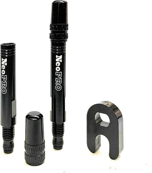 NeoPRO Presta Valve Extension Extender Kit (Pack of 2) w/Valve Key and Cap - Available in 4 Lengths - 20,30,40,60 mm (Black, 30mm)