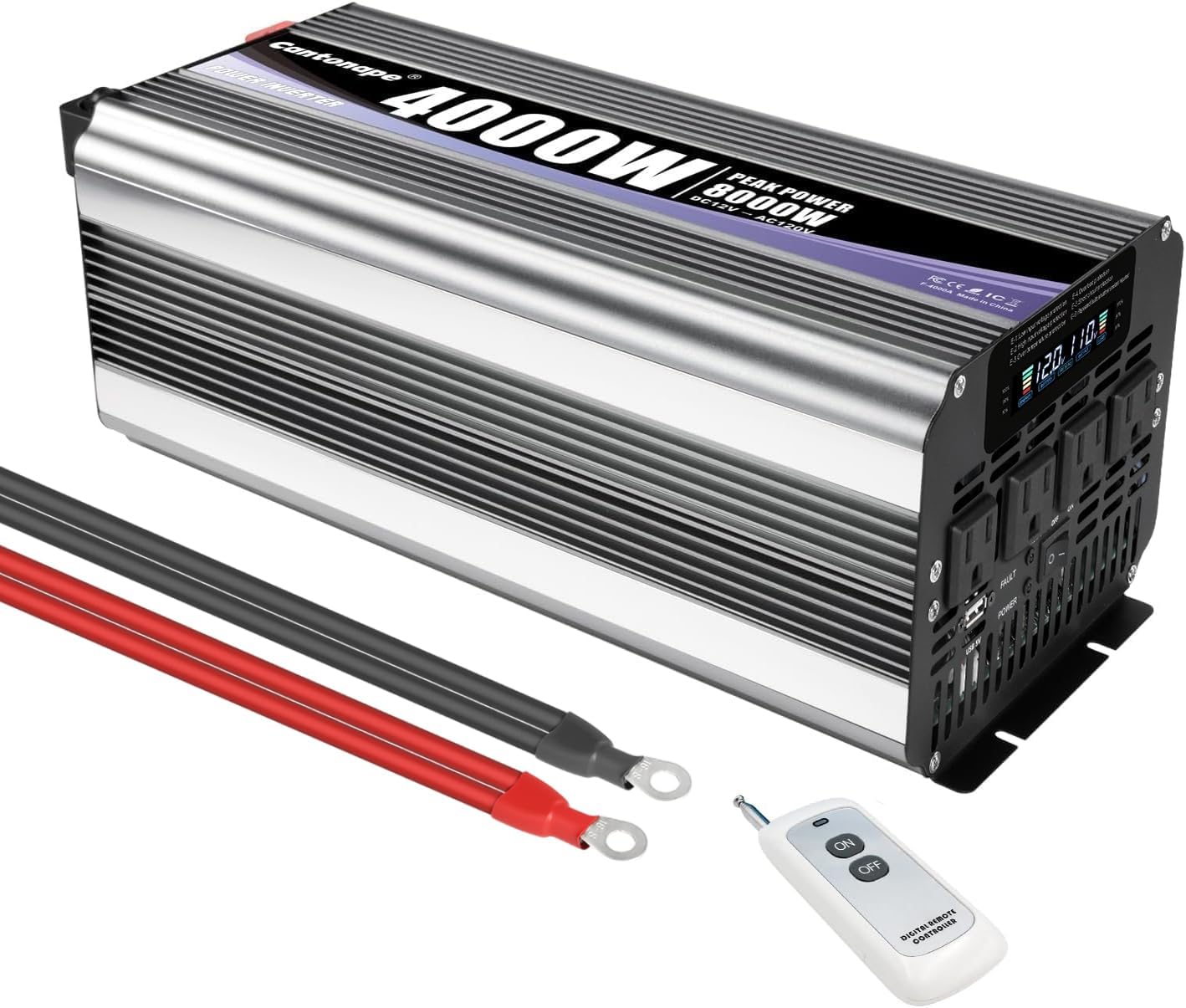 4000 Watt Power Inverter, Car Inverter 12V DC to 110V/120V AC Converter with LCD Display, 4 AC Outlets, USB Port & Remote Controller for RV, Truck, Off-Grid Solar System