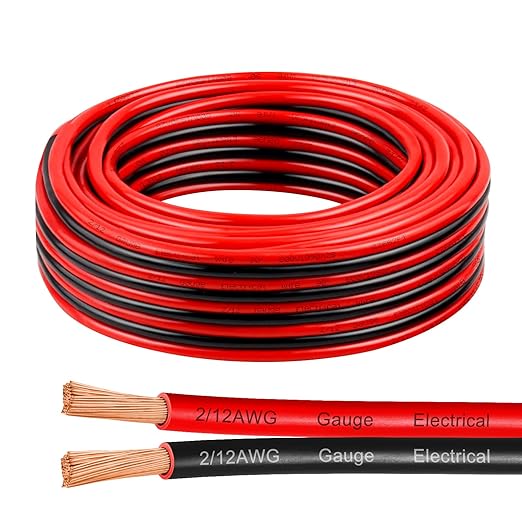 12 Gauge Wire 25 Feet, 12/2 AWG Pure Copper Wire, 12AWG 2 Conductors Red Black Oxygen Free Stranded Low Voltage Wire for Solar Panel, Automotive, Audio Auto, LED Lighting(12 AWG 25FT)