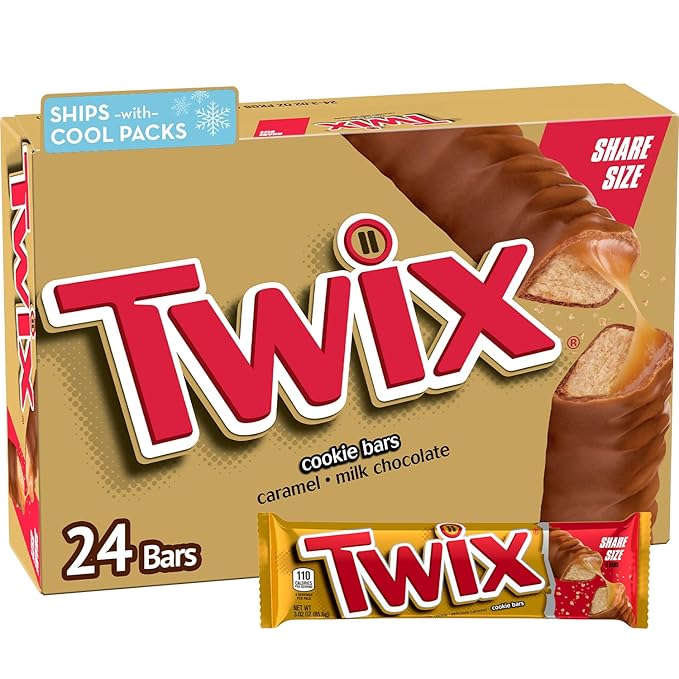 TWIX Caramel Chocolate Cookie Candy Bar Bulk Pack, Share Size, 3.02 oz Bar (Pack of 24)