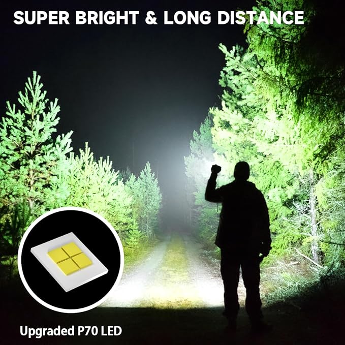 Rechargeable Flashlights High Lumens, Powerful Tactical Flashlights, 5 Modes LED Flashlight Adjustable, Brightest Flashlight Waterproof, Handheld Flash Light for Emergencies, Home, Camping, Hiking