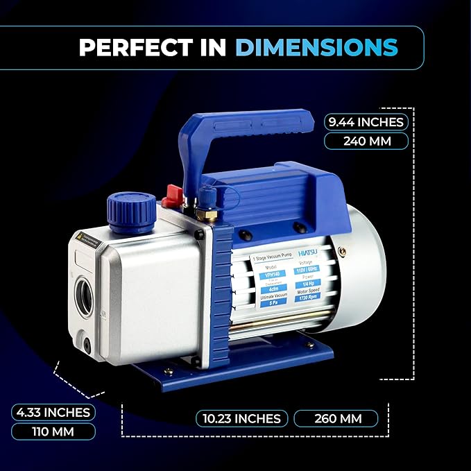 4 CFM Vacuum Pump for AC System - HVAC Vacuum Pump - 1/4 HP Automotive AC Vacuum Pump - 110V/60Hz Air Conditioning Vacuum Pumps Mini Split