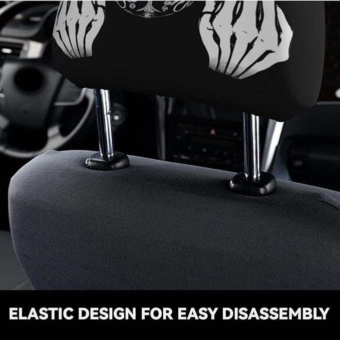 Dujiea 2 Pack Funny Skull Car Headrest Covers, Universal Soft Car Seat Head Rest Cover Protector, Vehicle Accessories Fabric Headrest Cover for Cars Vans Trucks