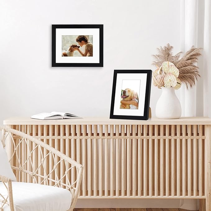 Americanflat 8x10 Picture Frame in Black - Displays 5x7 With Mat and 8x10 Without Mat - Composite Wood with Shatter Resistant Glass - Horizontal and Vertical Formats for Wall and Tabletop - Pack of 2