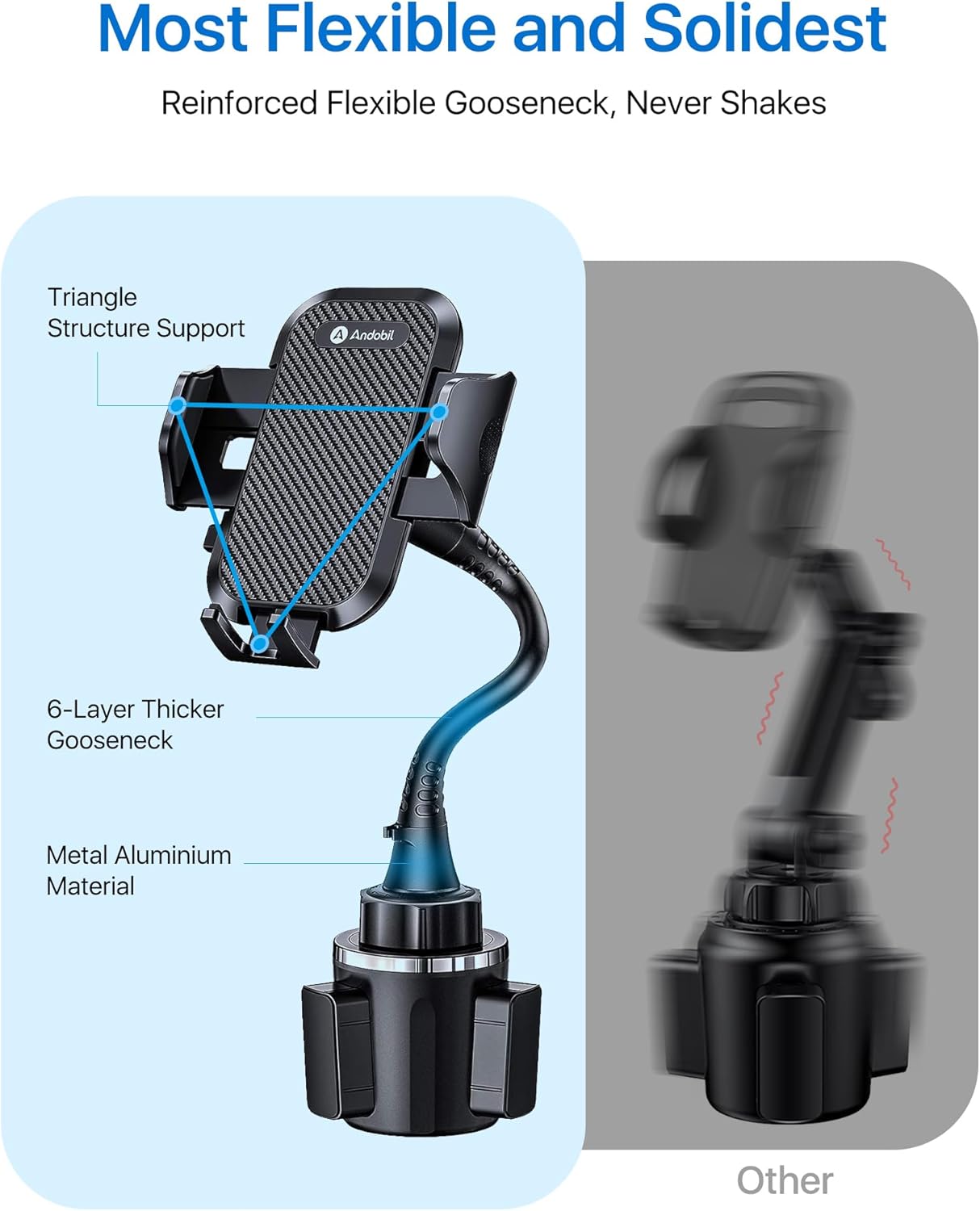 andobil Upgraded, Solidest 15in Cup Phone Holder for Car, Stable & Adjustable, Long Gooseneck Car Phone Holders for Your Car Truck Fit for iPhone 16 Pro Max 15 14 13 12 Pro Max, All Cell Phones