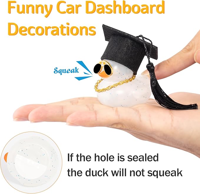 wonuu Car Dashboard Decor Graduation Hat Color Rubber Duck, Car Ducks Ornaments with Mini Graduation Hat Necklace Sunglasses (Dark Green)