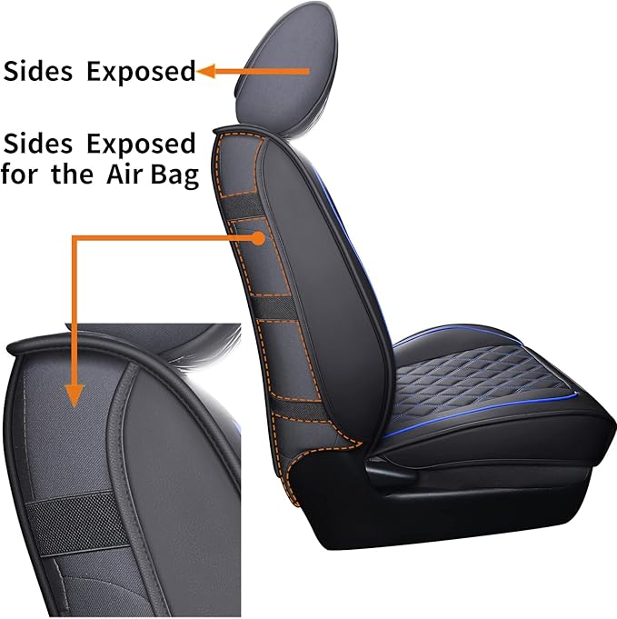 Aierxuan Toyota Tacoma Seat Covers Custom Fit 2005-2025 TRD Off-Road Overlanding Concept SR5 Double Cab Pickup Truck Waterproof Leather Front Car Cushions(2 PCS Front,Black-Blue)